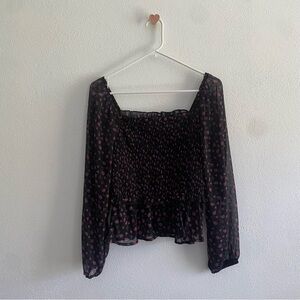 Miami Black Smocked Floral Blouse